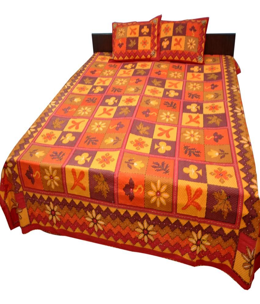 Jaipur Raga Rajasthani Katha Printed Double Bed Sheet With 2 Pillow