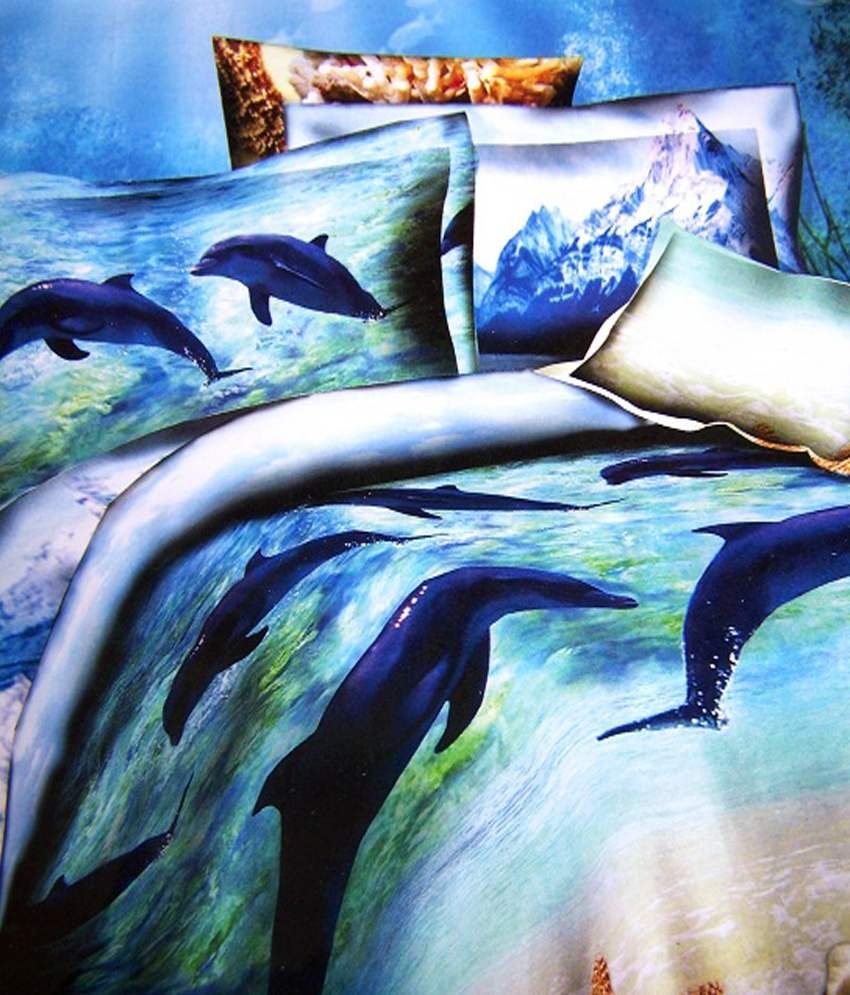 L Decor Dolphin Aqua 3D Effect Bed Sheet Set - Buy L Decor 