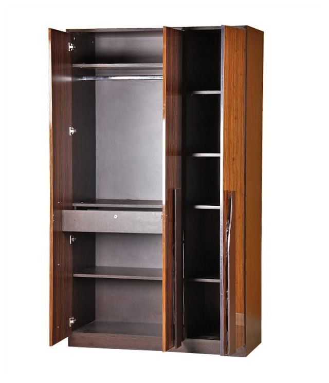 Aspire Home Gloss 3 Door Wardrobe Black Walnut Furniture Bedroom