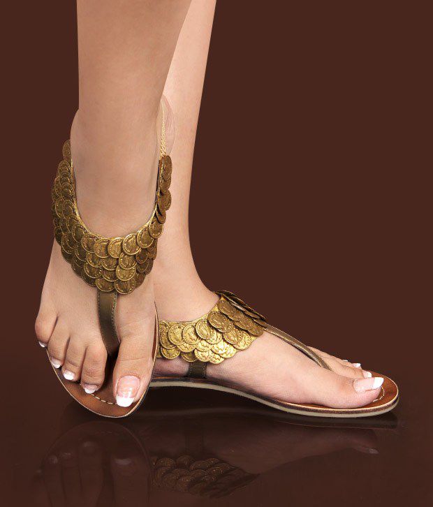 Catwalk Classy Golden Flat Sandals 