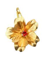 Aarya24kt Gold Foil Flower Pendant with Red Stone