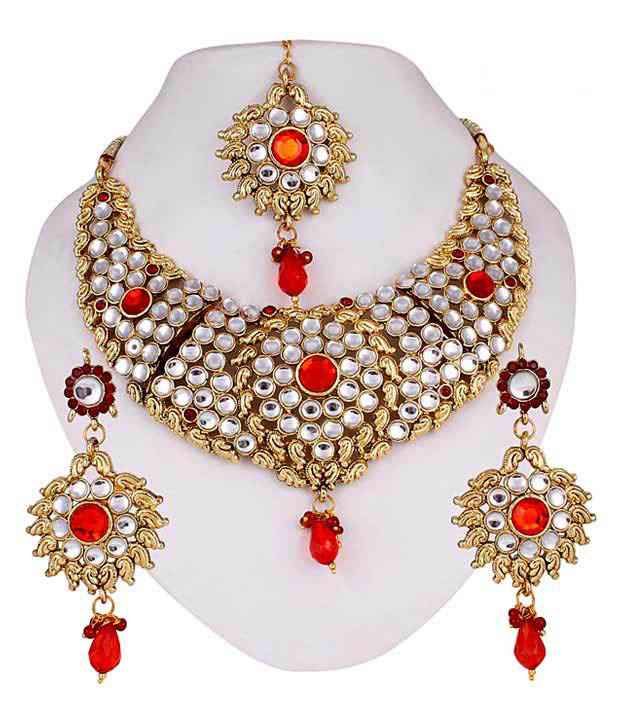 Sharnam Art Traditional Kundan Necklace Set With Maangtika Buy