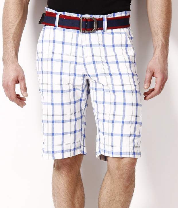     			British Terminal Navy Blue and White Checkered Bermuda