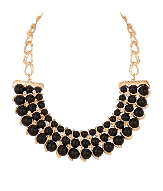 Voylla Black Bead Necklace With Cz; Black Ribbon - Buy Voylla Black ...