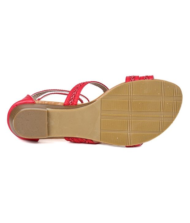 red gladiator flat sandals