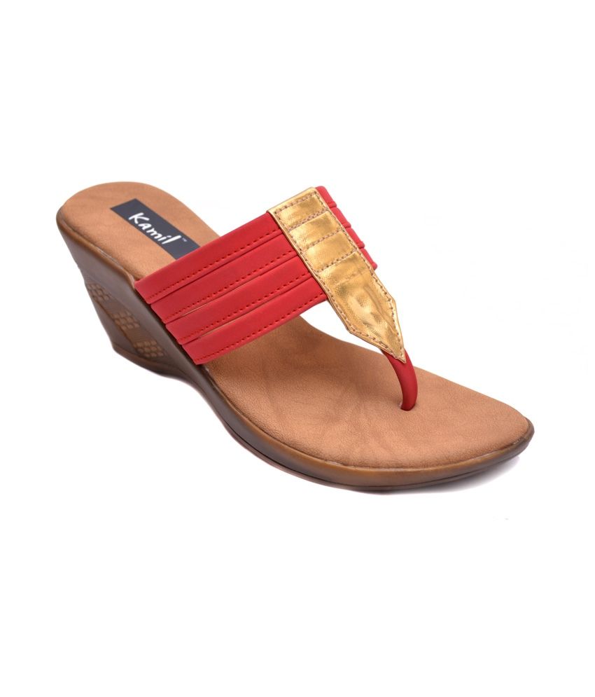 Kamil Red Wedge Heel chappal Price in India- Buy Kamil Red Wedge Heel ...