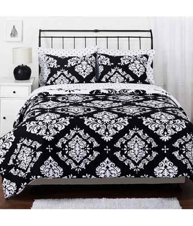 Black White Damask Reversible Queen Noir Comforter Set Buy Black