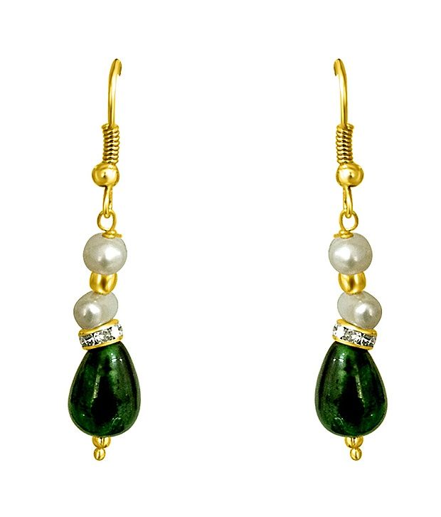 Surat Diamond Drop Green Stone & Freshwater Pearl Earrings - Buy Surat ...