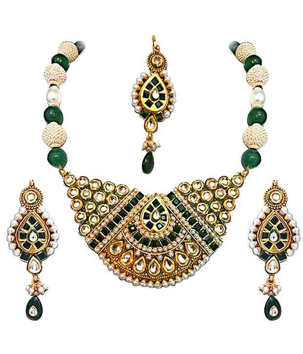 Surat Diamond Green Jadtar & Pearl Bridal Jewellery Set - Buy Surat ...