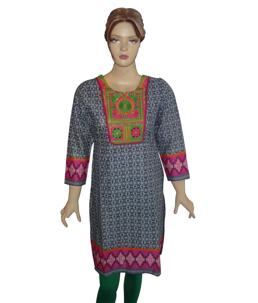 Ever Touch Clothing Blue Print Patch Kurti - Buy Ever Touch Clothing ...