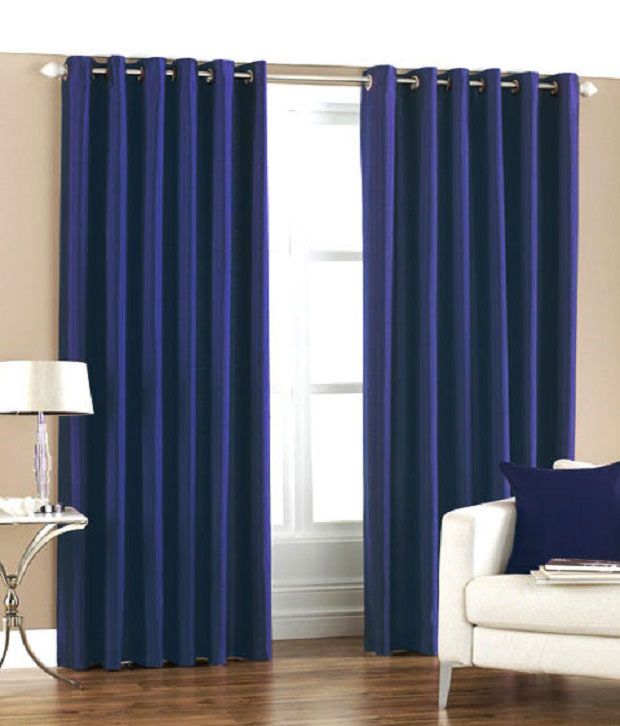     			Homefab India Plain Semi-Transparent Eyelet Door Curtain 6ft (Pack of 2) - Blue