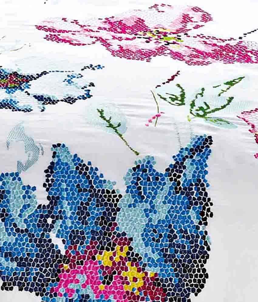 Maishaa White Flora Embroidered Bed Sheet with 2 Pillow Covers Buy