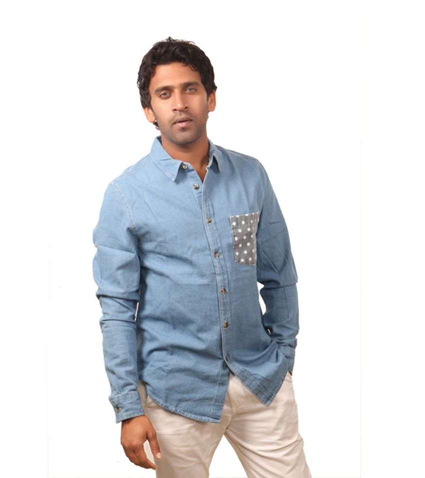 sky blue denim shirt