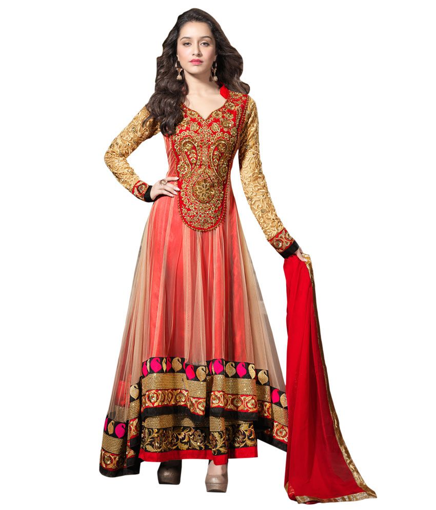 Traditional 2 Trendy Red and Beige Georgette Semi Stitched Suit - Buy ...