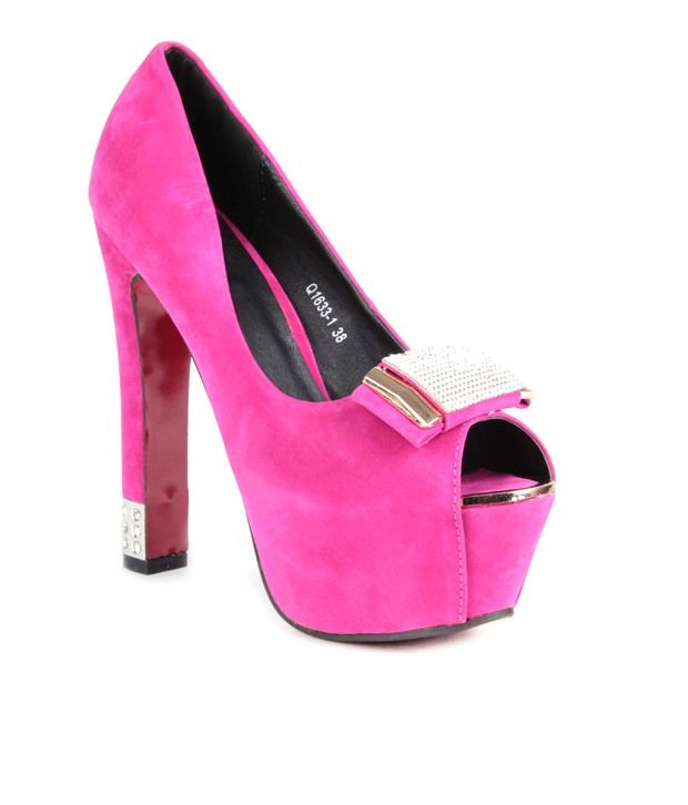 pink peep toe block heels