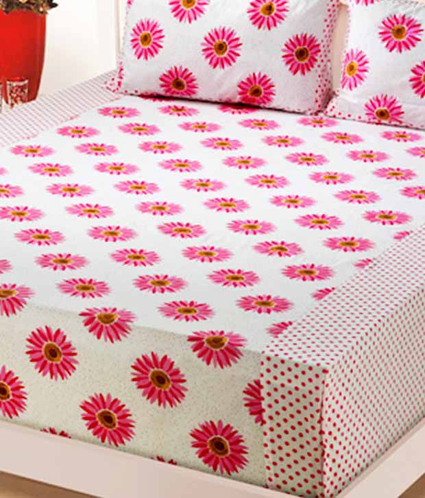 Loveusale 100 Cotton Pink Flower Double Bed Sheet With Pillow Covers 