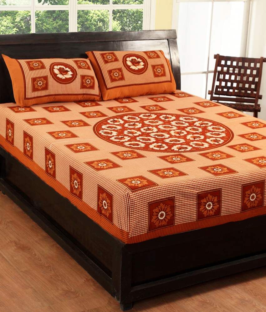 100 Cotton Printed Double Bed Sheet With 2 Pillow Covers Buy 100 