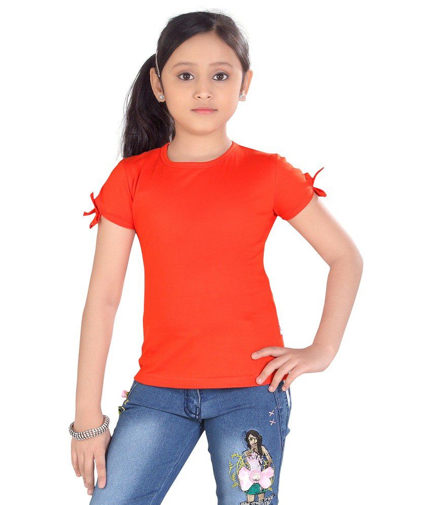     			Sini Mini Fashion Girls 2 Pcs Combo Top Orange And Petrol Blue