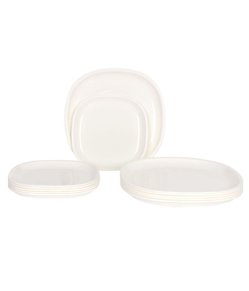 Gluman White Square Microwave Safe Dinner Plate Set - 12 Pcs: Buy