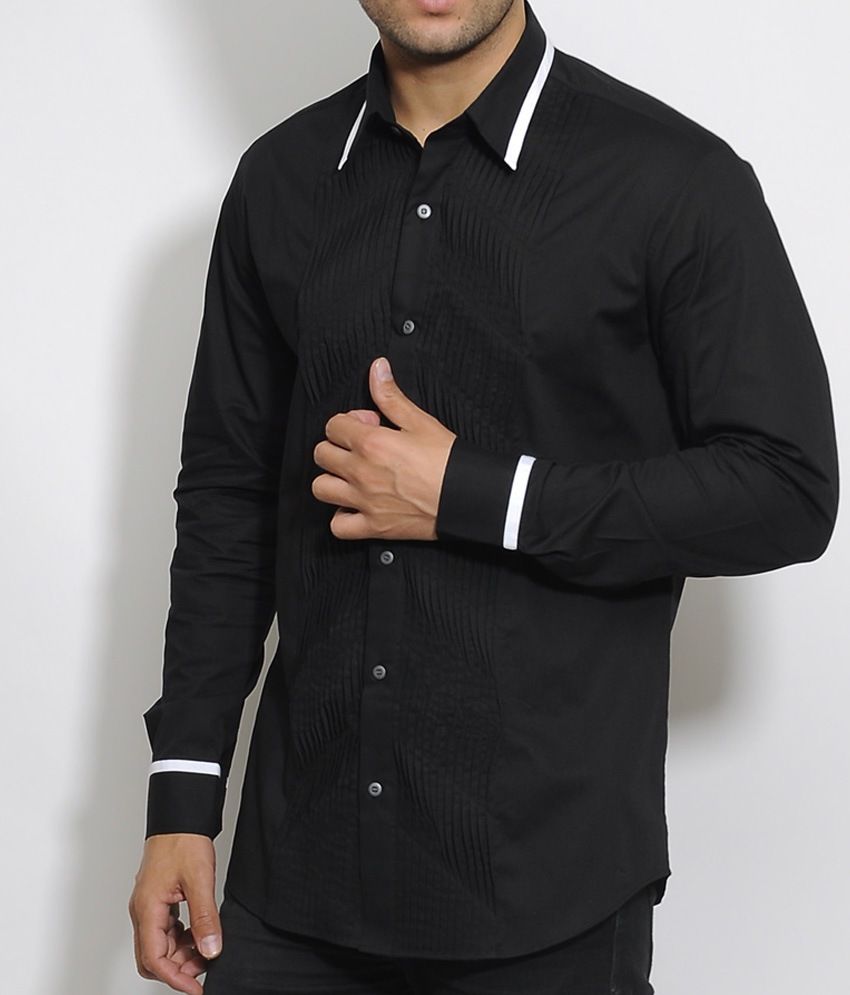 Mens black shirt with white piping Clearance
