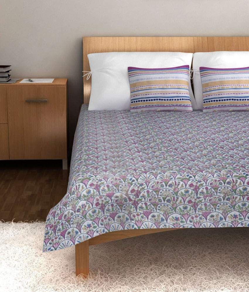 Ratan Jaipur Purple Floral Print Cotton Bed Cover with two Cushion Covers Buy Ratan Jaipur