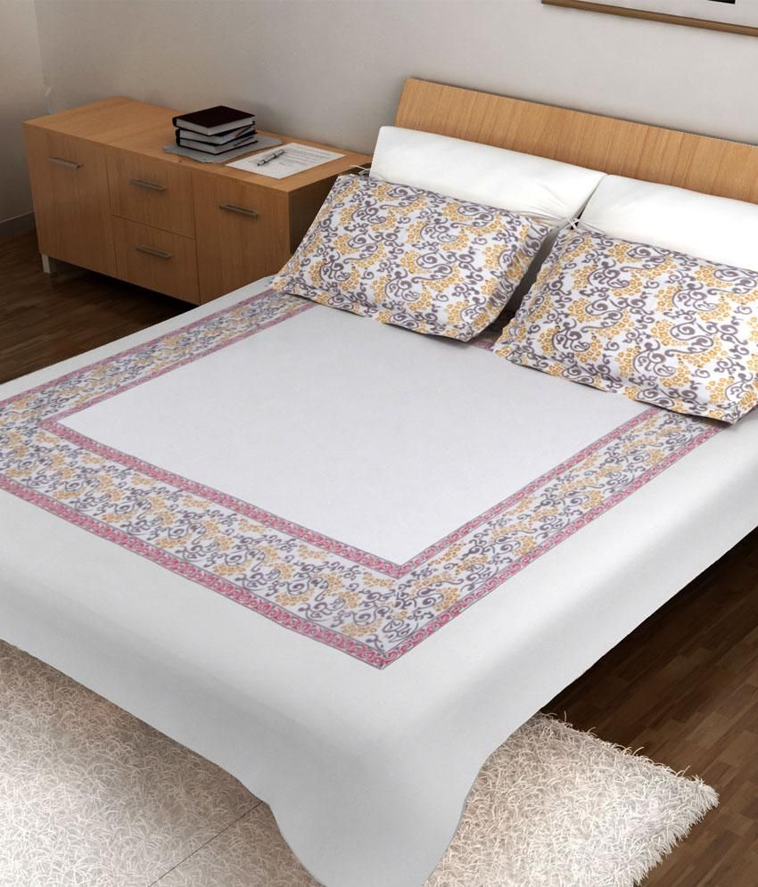 Ratan Jaipur White Traditional Cotton Bed Sheet with two Pillow Covers Buy Ratan Jaipur White