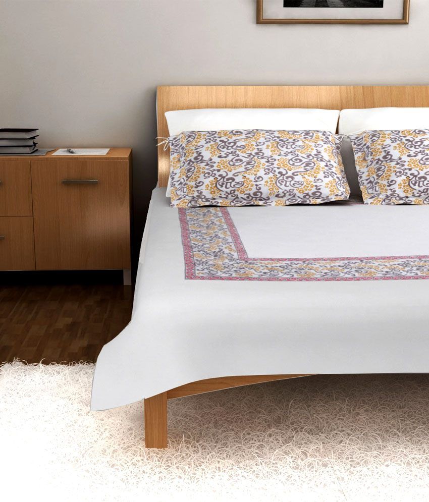 Ratan Jaipur White Traditional Cotton Bed Sheet with two Pillow Covers Buy Ratan Jaipur White