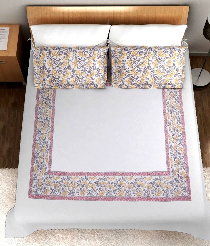 Ratan Jaipur White Traditional Cotton Bed Sheet with two Pillow Covers Buy Ratan Jaipur White