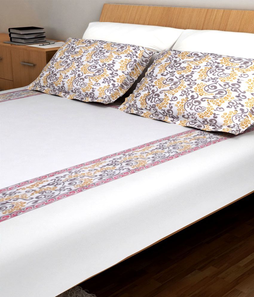 Ratan Jaipur White Traditional Cotton Bed Sheet with two Pillow Covers Buy Ratan Jaipur White