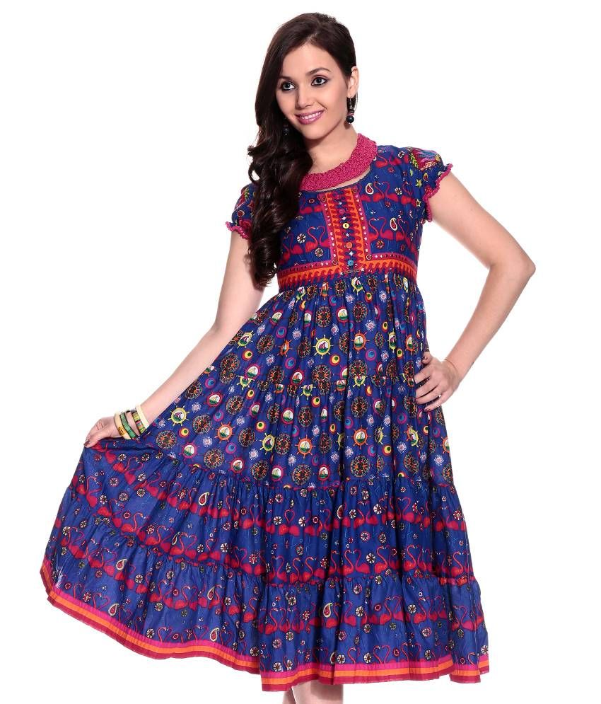 Biba Blue Cotton Kurti - Buy Biba Blue Cotton Kurti Online At Best ...