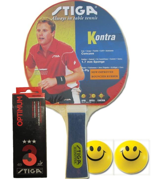 Stiga Kontra Table Tennis Bat + Stiga Optimum TT Balls (3 Balls) + Two