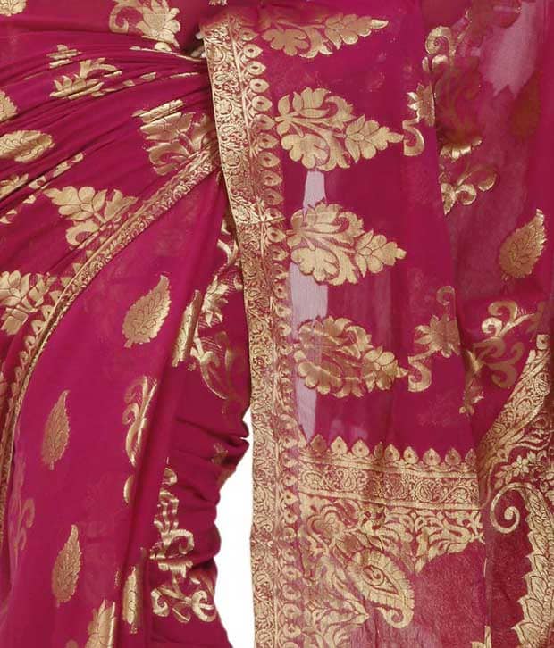 Vida Deep Pink Banarasi Chiffon Saree 