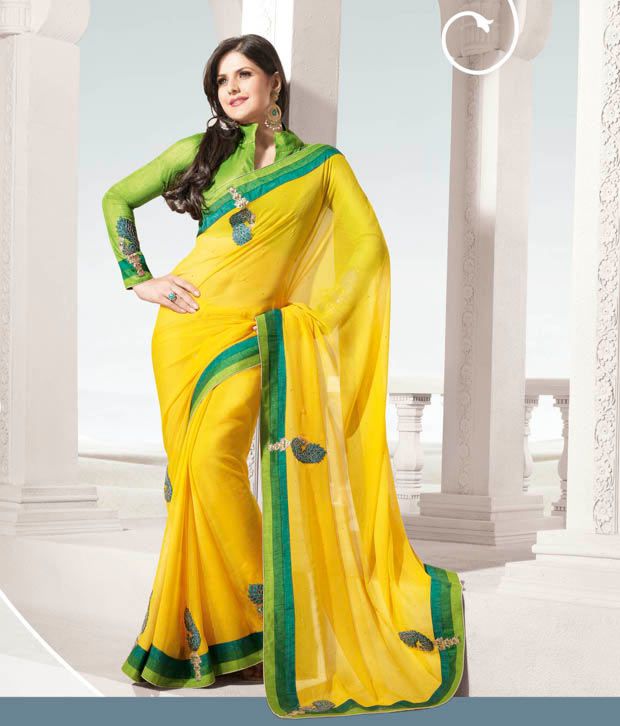 zareen khan in yellow saree