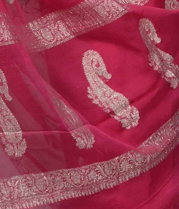 Pink Banarsi Chiffon Saree 