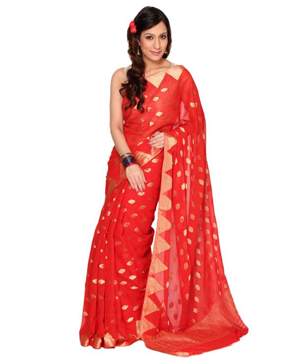 Raghvi Sweet Coral Red Saree - Buy Raghvi Sweet Coral Red Saree Online ...