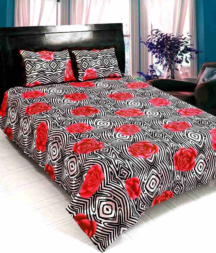Blue eyes Black Floral Cotton 2 double bed sheets with 4 pillow covers