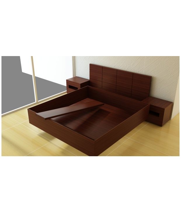 Perfetto King Size Bed Gany Finish In Teak Wood With Storage Perfetto King Size Bed Gany Finish In Teak Wood With Storage