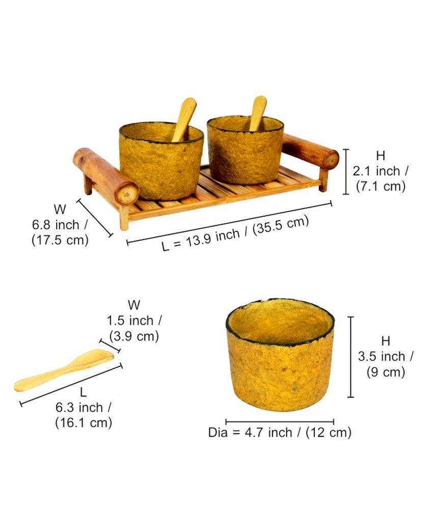 ExclusiveLane Brown Container Papier Mache; Tray and Spoon Bamboo