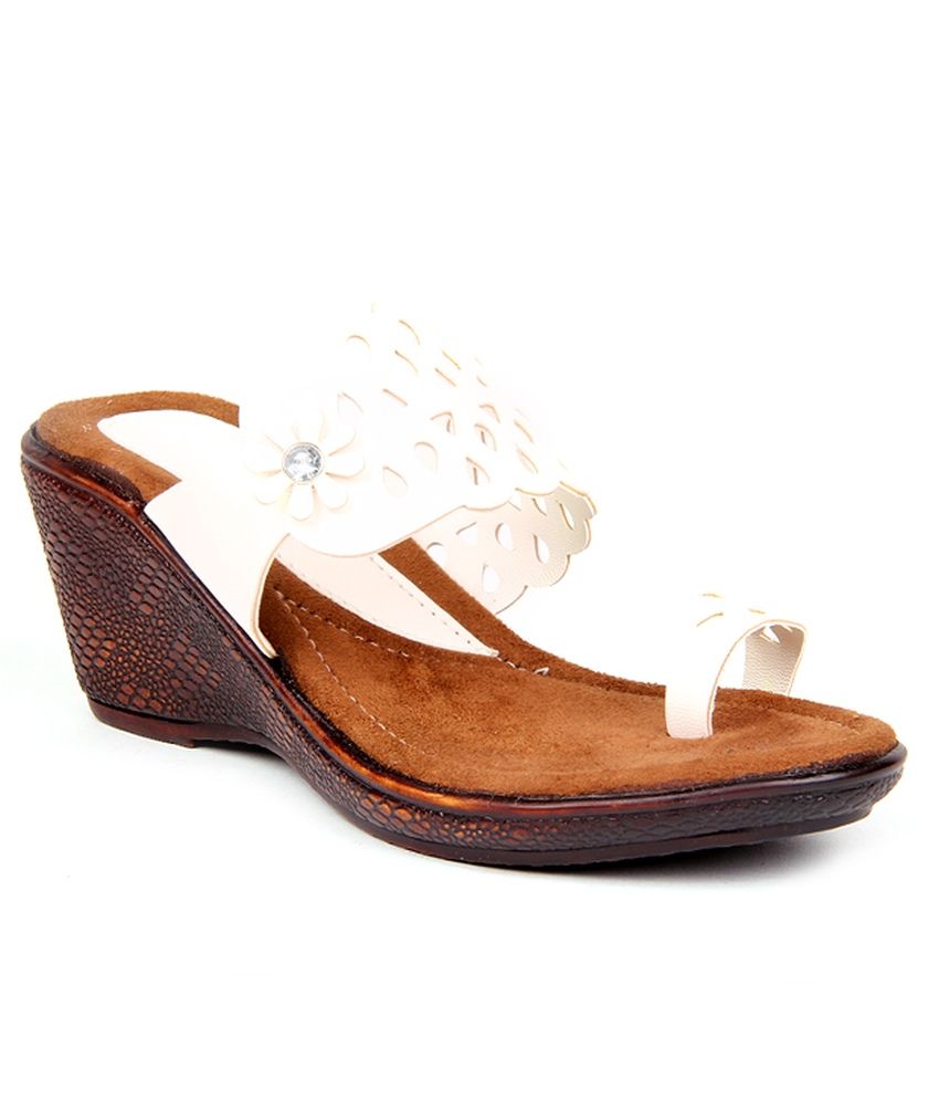Anand Archies White Wedges Heeled Slip-On Price in India- Buy Anand Archies White Wedges Heeled 