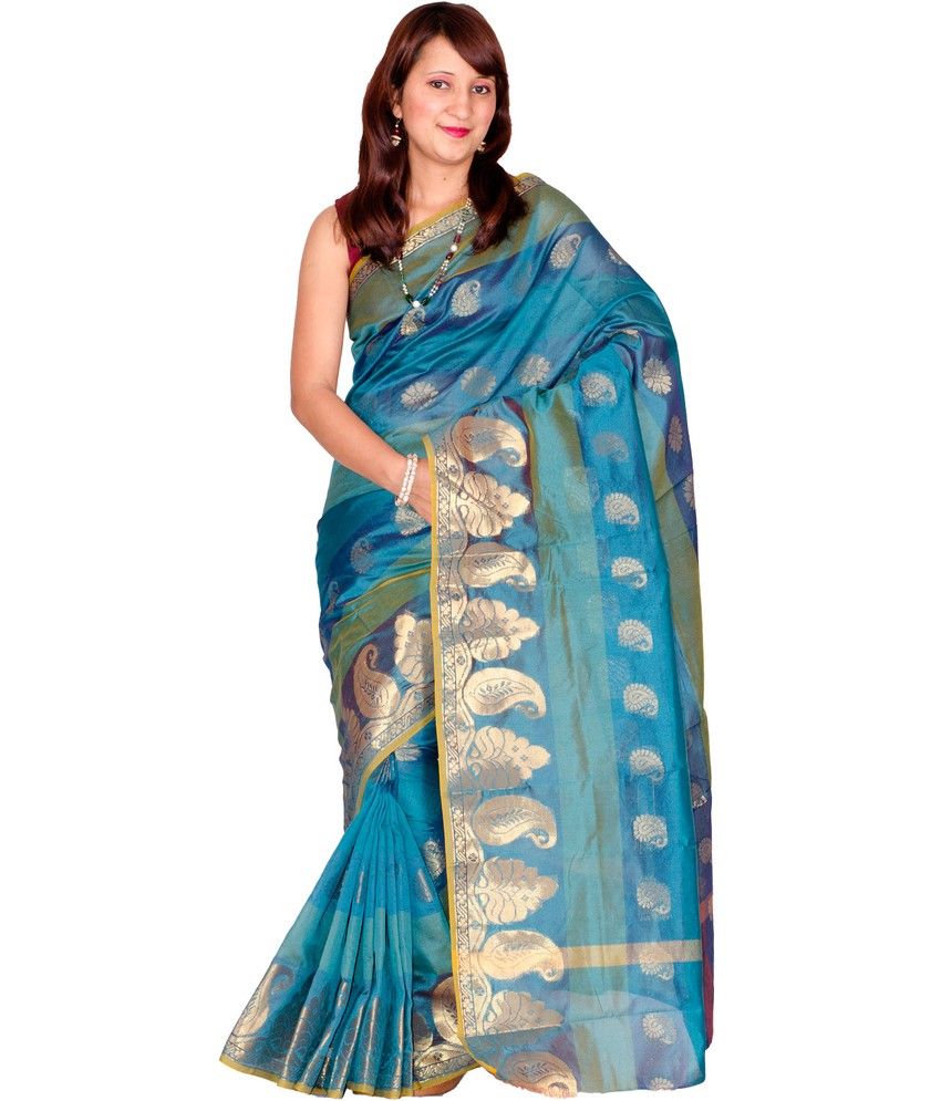 Chandrakala Blue Art Silk Saree - Buy Chandrakala Blue Art Silk Saree ...