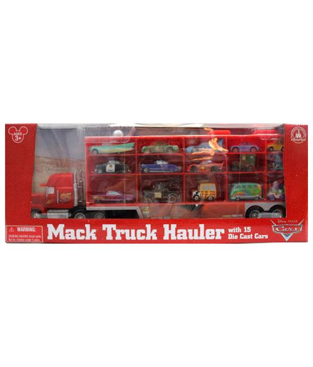 mack truck hauler with 10 diecast cars