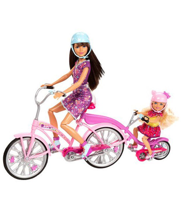 My sister bikes. Barbie Cycle. Toy sister.
