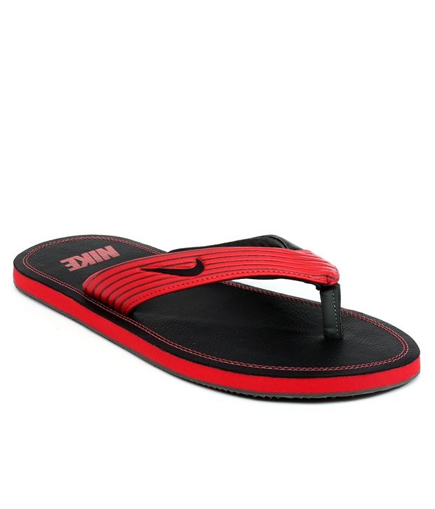 red and black nike slippers