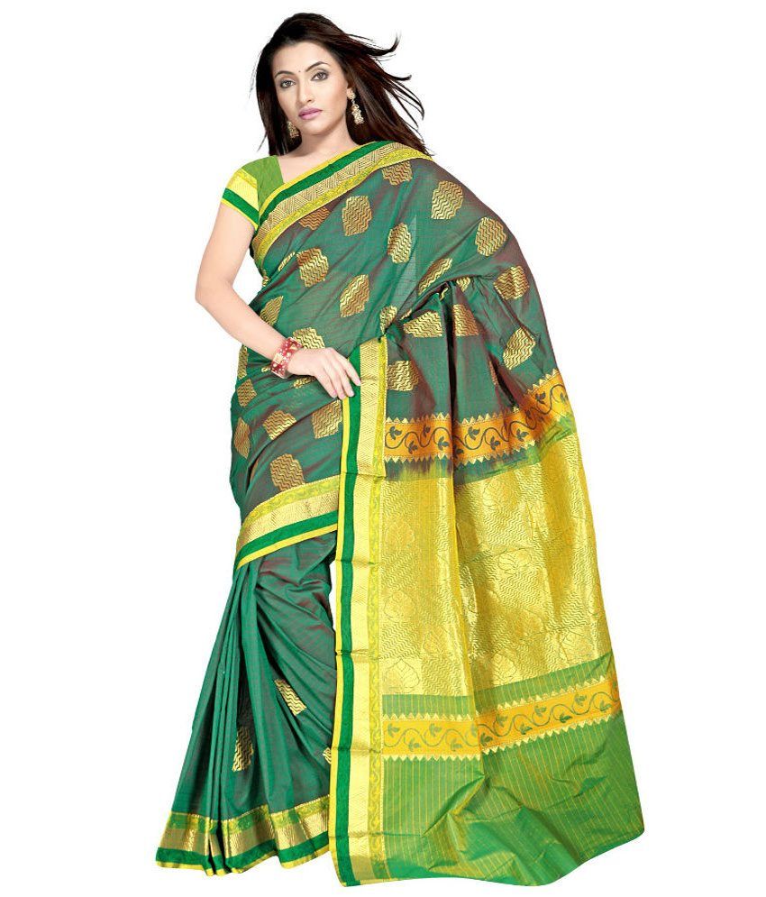 Shades Green Maheshwari Cotton Silk Saree - Buy Shades Green Maheshwari ...