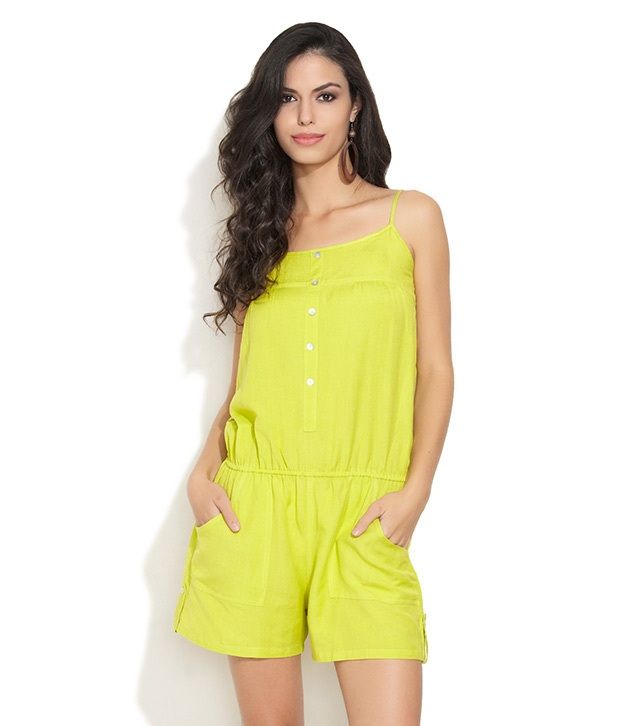 AND Yellow Casual Cotton Lycra Short Jumpsuits - Buy AND Yellow Casual ...