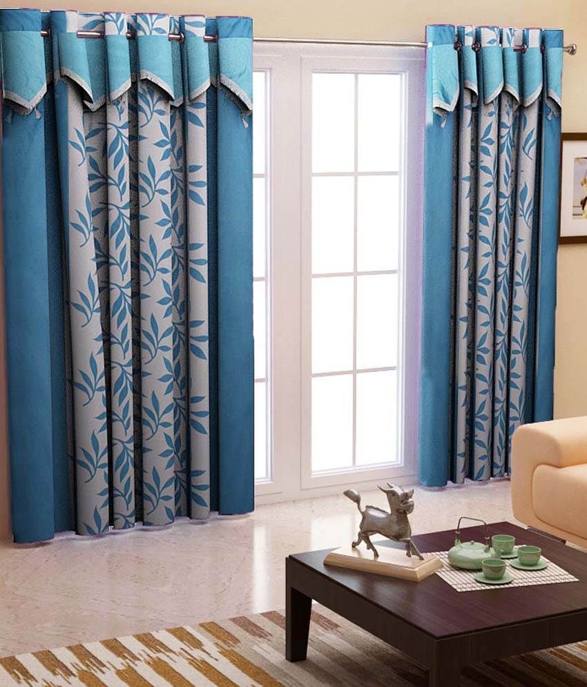     			Home Candy Set of 2 Door Eyelet Curtains Floral Blue