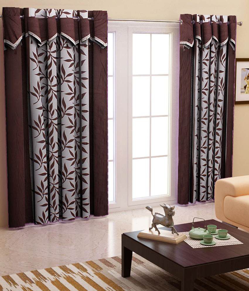     			Home Candy Set of 2 Door Eyelet Curtains Floral Brown