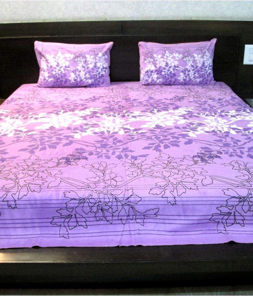 Mr Textiles Purple And White Floral Cotton Double Bed Sheet With 2 Pillow Covers Buy Mr 6374