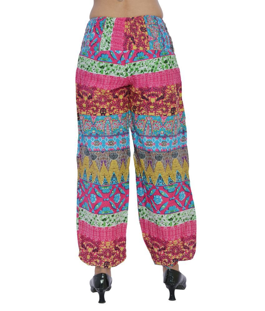 JKK Women Multi-colored Printed Pink Sky Blue Cotton Harem Pants ...