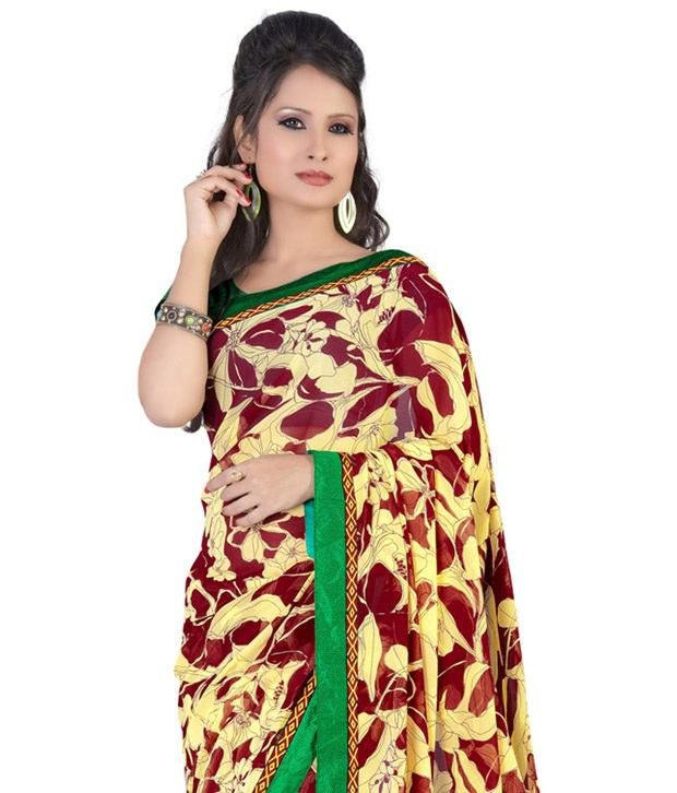 Fabdeal Maroon Faux Georgette Saree - Buy Fabdeal Maroon Faux Georgette ...